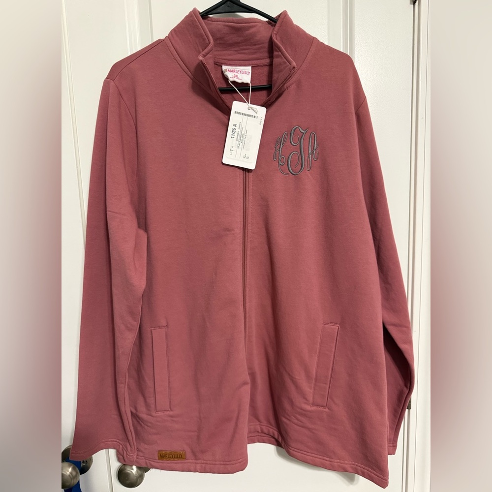 Mauve Zip-Up Hoodie with Monogram